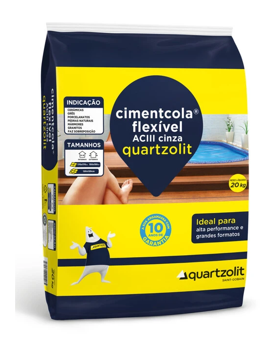 01_ARGAMASSA_CIMENT_FLEX_20KG_PLASTICO_A2393F4181A84E87BAE982FEFAC8E493 Argamassa AC3 Flexível 20kg Cinza - Quartzolit - Imagem 1